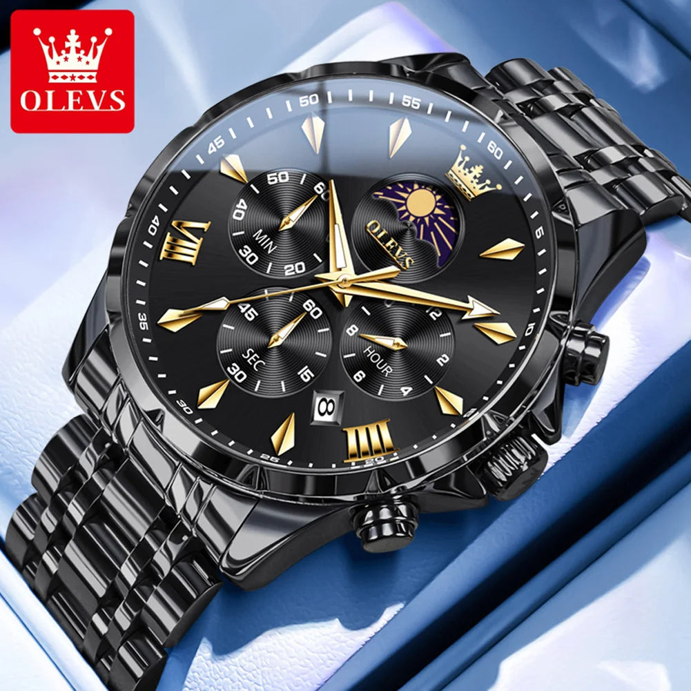 3653 Mens Watch Original Quartz Watch Multifunctional Chronograph Watch for Men Waterproof Luminous Reloj Moon Phase Watch