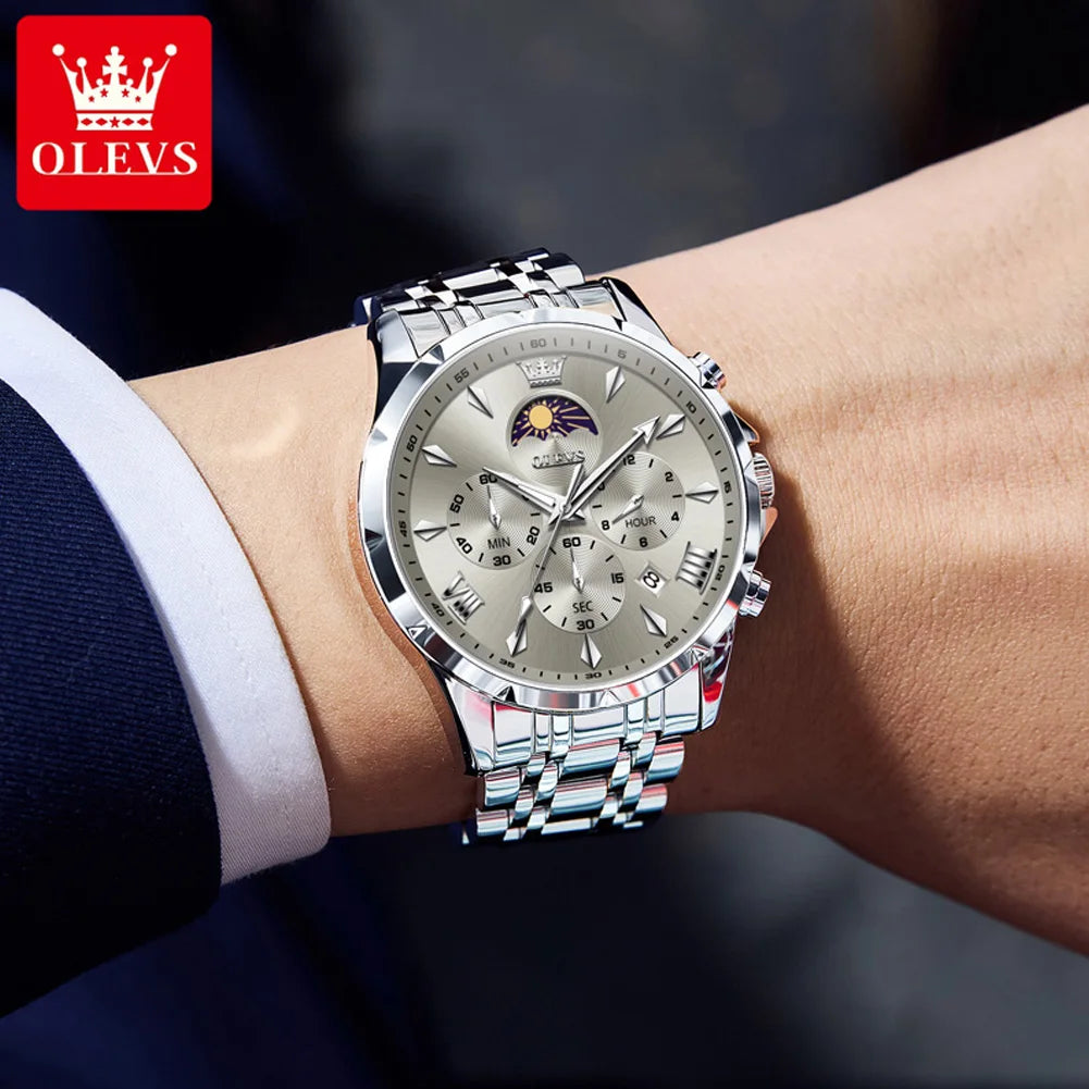 3653 Mens Watch Original Quartz Watch Multifunctional Chronograph Watch for Men Waterproof Luminous Reloj Moon Phase Watch
