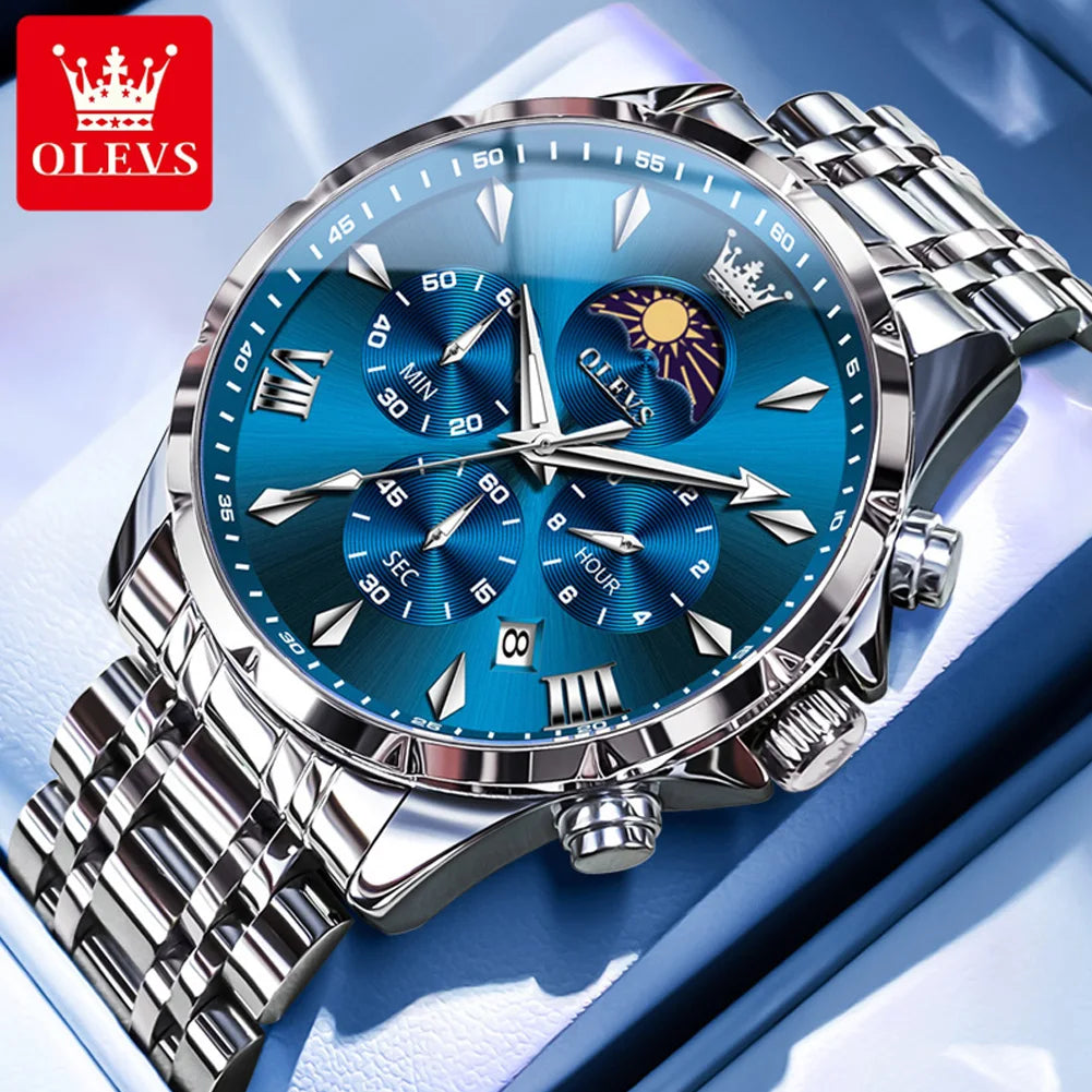 3653 Mens Watch Original Quartz Watch Multifunctional Chronograph Watch for Men Waterproof Luminous Reloj Moon Phase Watch
