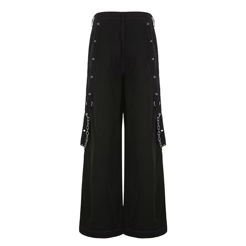Punk Style Y2K Wid Leg Denim Pants E-Girl Gothic Loose Trousers Cyber Grunge Cargo Pants Harajuku High Waist Baggy Jeans Women