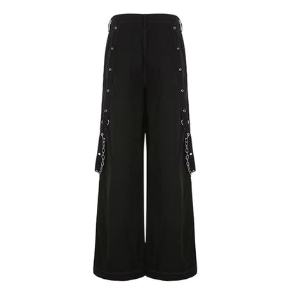 Punk Style Y2K Wid Leg Denim Pants E-Girl Gothic Loose Trousers Cyber Grunge Cargo Pants Harajuku High Waist Baggy Jeans Women