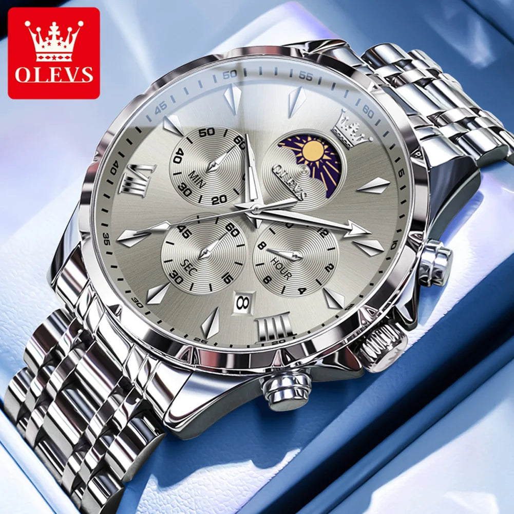 3653 Mens Watch Original Quartz Watch Multifunctional Chronograph Watch for Men Waterproof Luminous Reloj Moon Phase Watch
