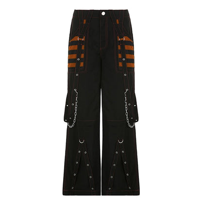 Punk Style Y2K Wid Leg Denim Pants E-Girl Gothic Loose Trousers Cyber Grunge Cargo Pants Harajuku High Waist Baggy Jeans Women