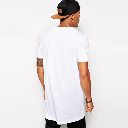 2025  White Casual Long Size Mens T-Shirts Hip Hop Tops Extra Long Tee Shirts for Male Longline Man T-Shirt Men T Shirt