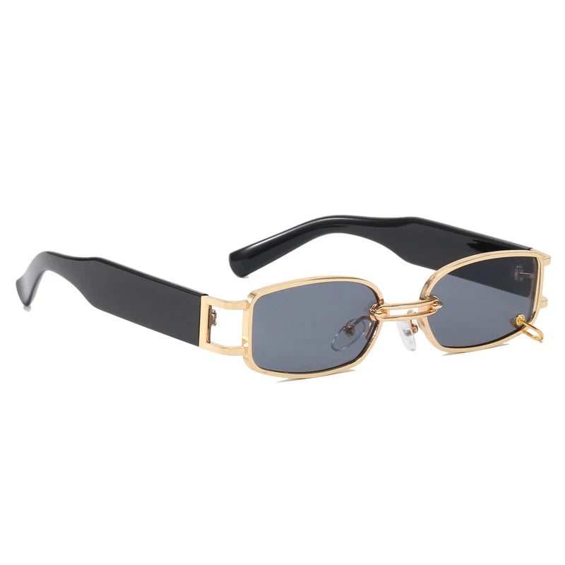 Buckle Sunglasses 2024 New Small Frame Metal Square Sunglasses Fashionable Personality Sunglasses Men and Women