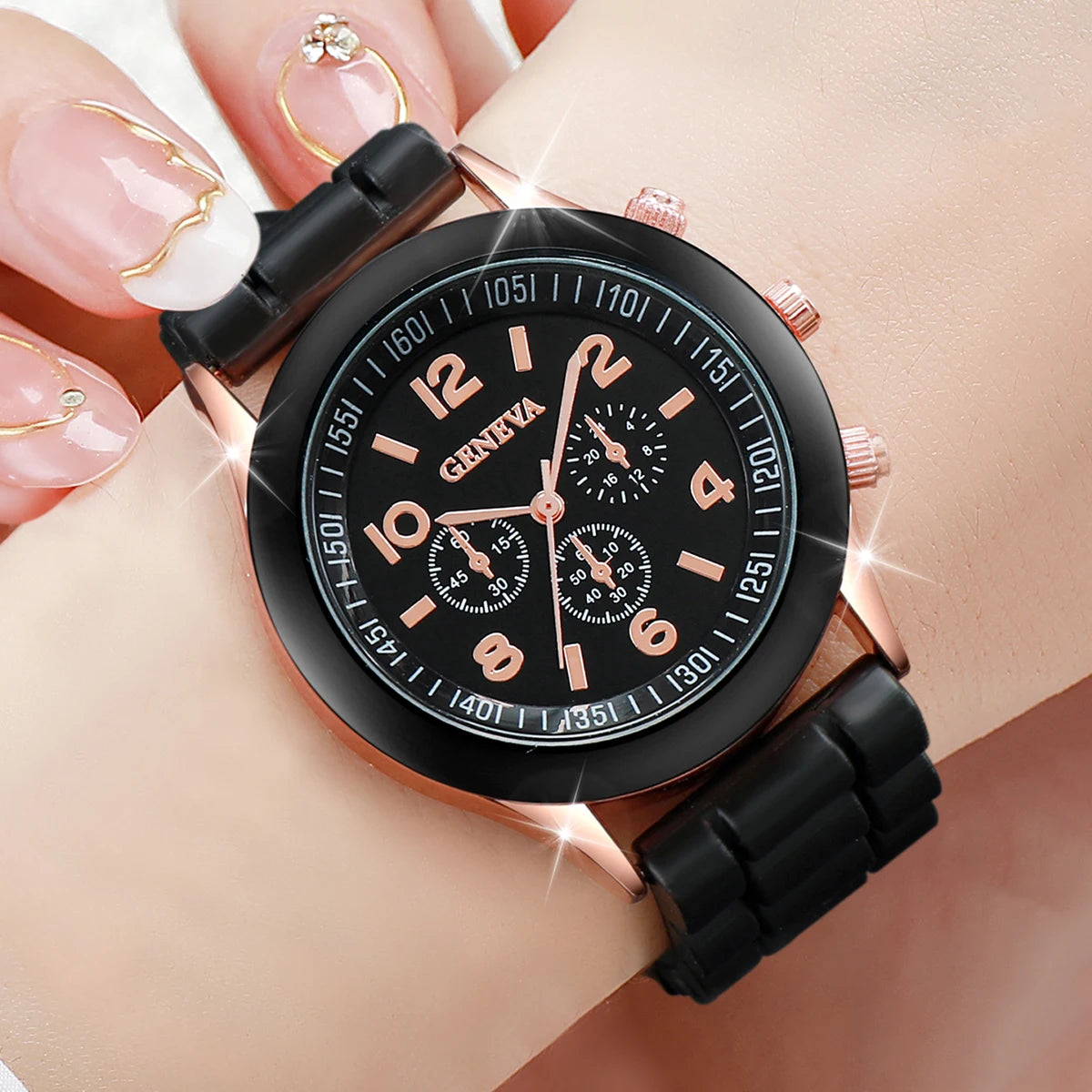 3Pcs/Set Fashion Women Silicone Watch White Red Black Colors Quartz Watch Set
