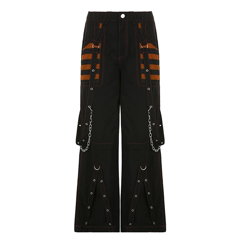 Punk Style Y2K Wid Leg Denim Pants E-Girl Gothic Loose Trousers Cyber Grunge Cargo Pants Harajuku High Waist Baggy Jeans Women