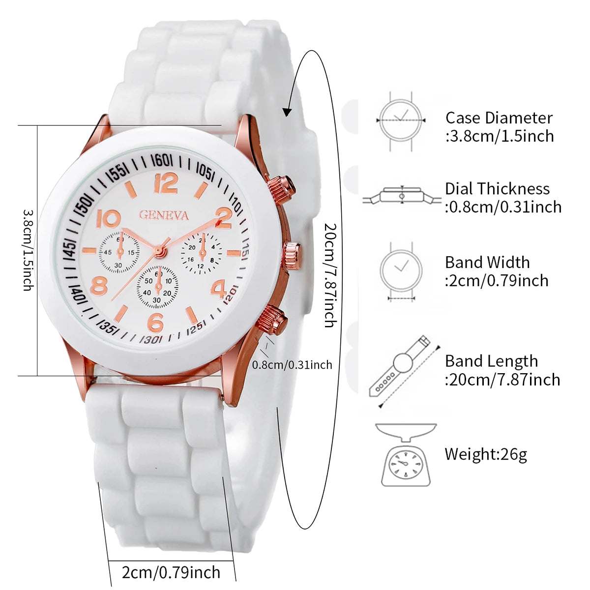 3Pcs/Set Fashion Women Silicone Watch White Red Black Colors Quartz Watch Set