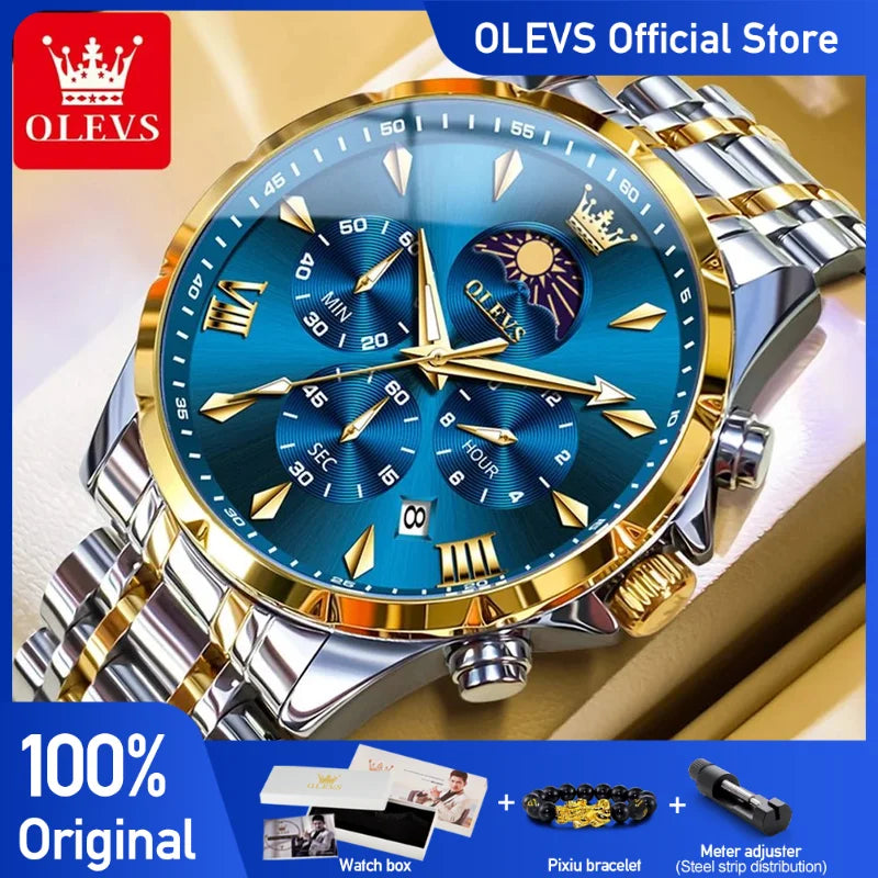 3653 Mens Watch Original Quartz Watch Multifunctional Chronograph Watch for Men Waterproof Luminous Reloj Moon Phase Watch