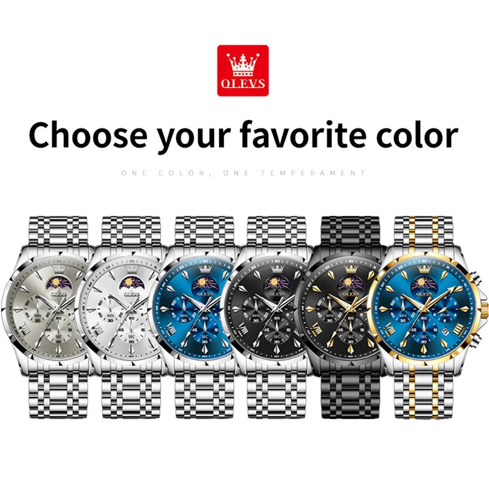 3653 Mens Watch Original Quartz Watch Multifunctional Chronograph Watch for Men Waterproof Luminous Reloj Moon Phase Watch