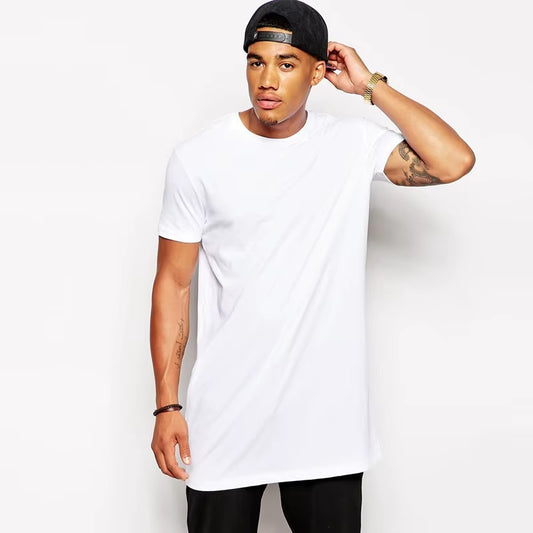 2025  White Casual Long Size Mens T-Shirts Hip Hop Tops Extra Long Tee Shirts for Male Longline Man T-Shirt Men T Shirt