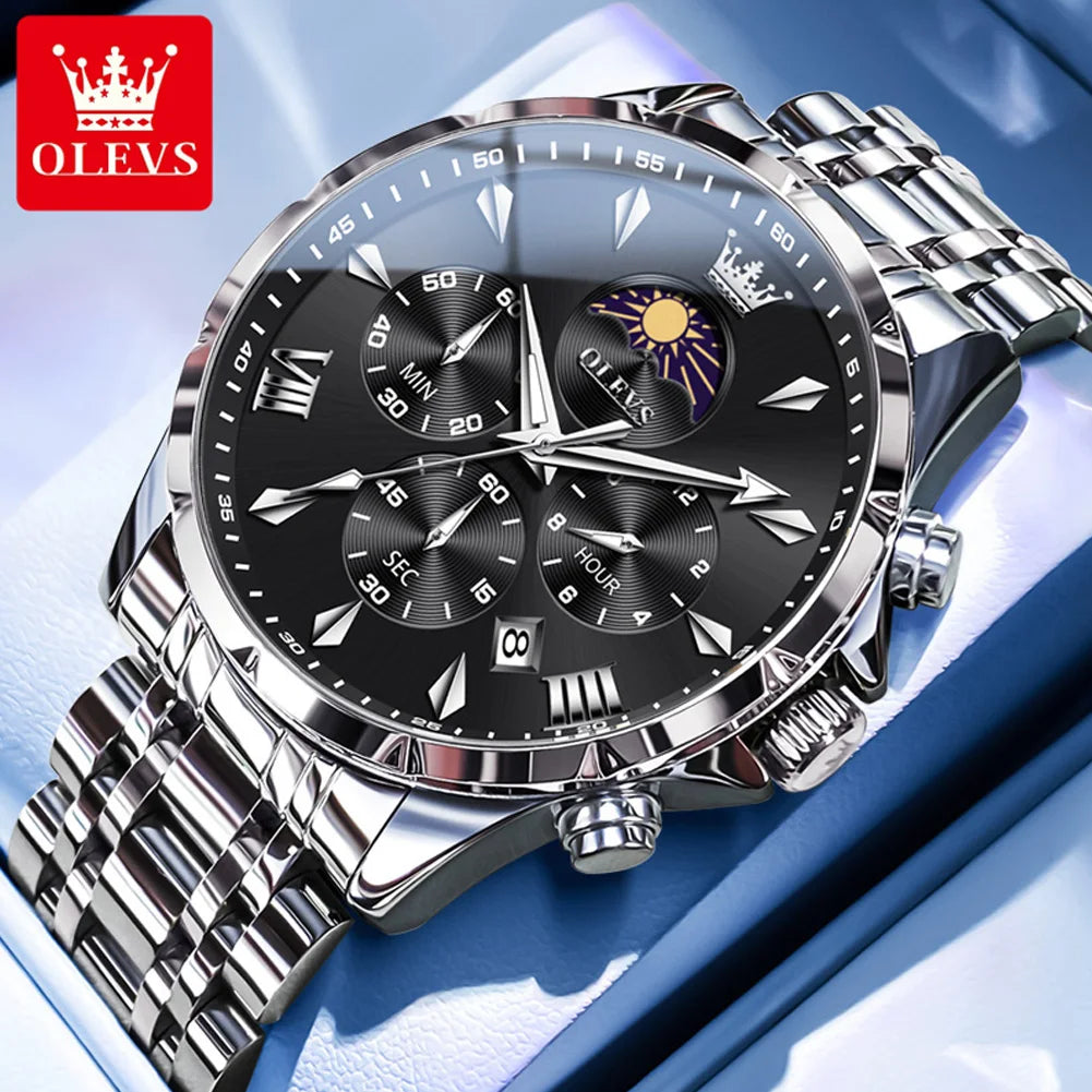 3653 Mens Watch Original Quartz Watch Multifunctional Chronograph Watch for Men Waterproof Luminous Reloj Moon Phase Watch