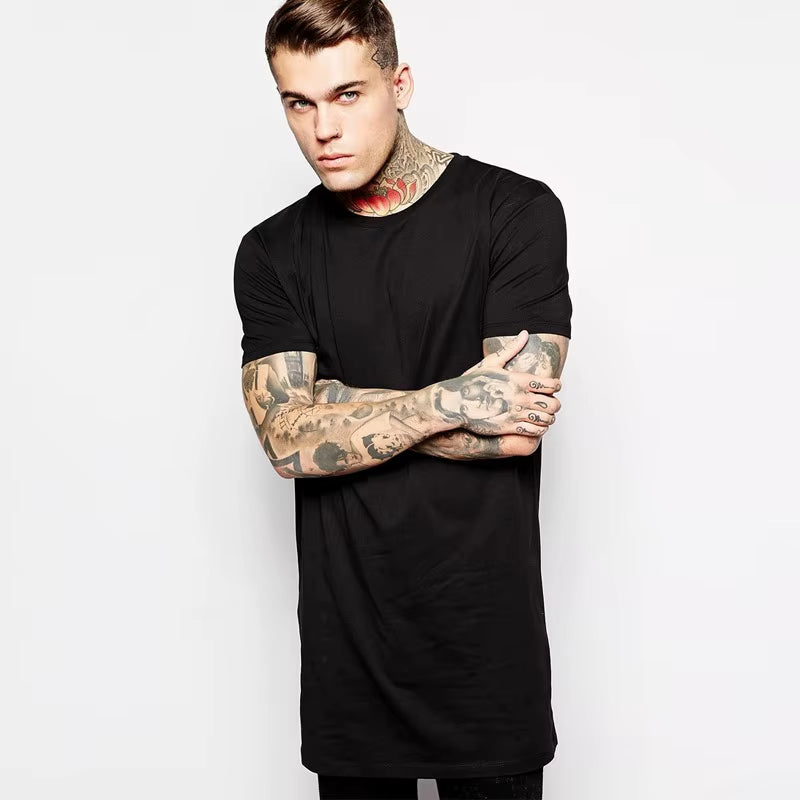 2025  White Casual Long Size Mens T-Shirts Hip Hop Tops Extra Long Tee Shirts for Male Longline Man T-Shirt Men T Shirt