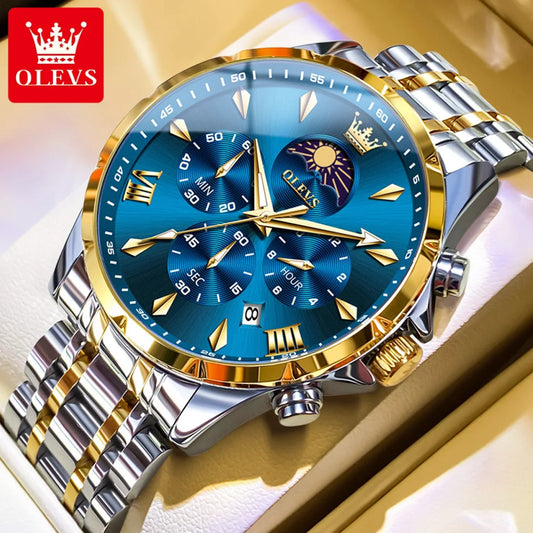 3653 Mens Watch Original Quartz Watch Multifunctional Chronograph Watch for Men Waterproof Luminous Reloj Moon Phase Watch