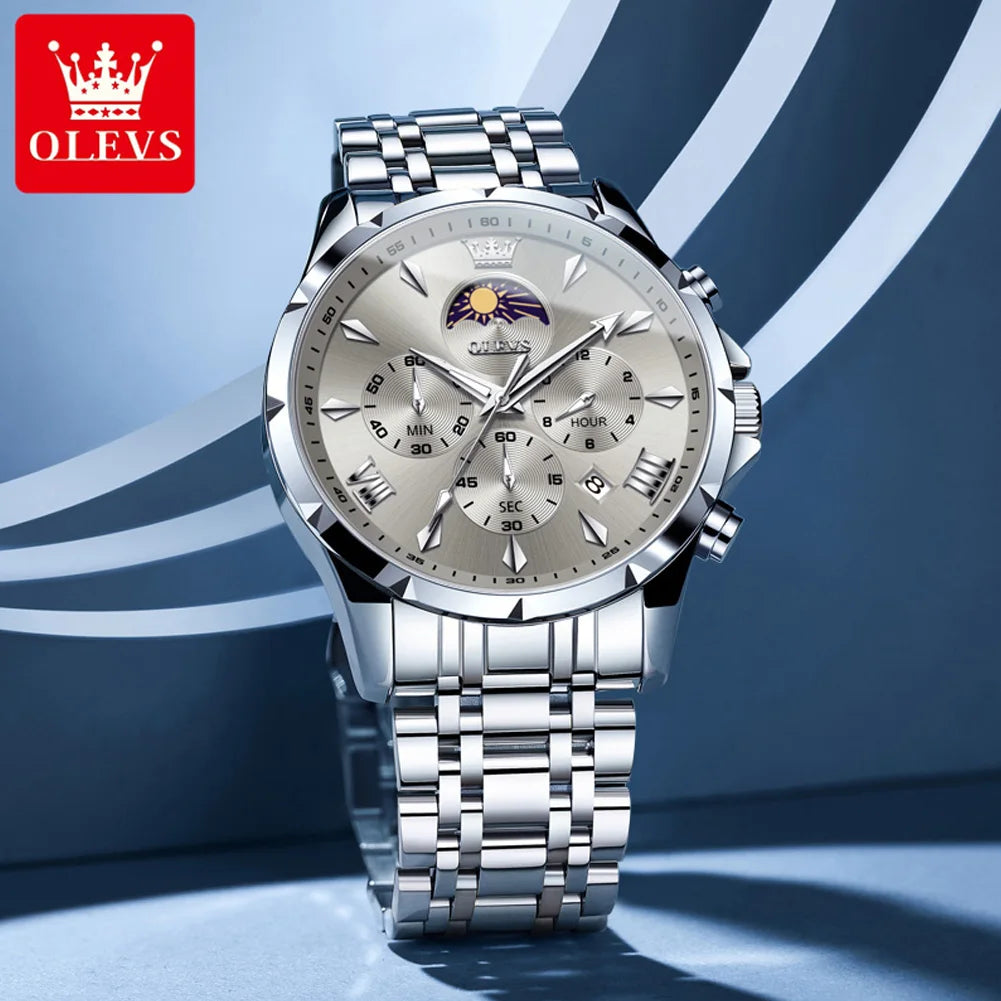 3653 Mens Watch Original Quartz Watch Multifunctional Chronograph Watch for Men Waterproof Luminous Reloj Moon Phase Watch