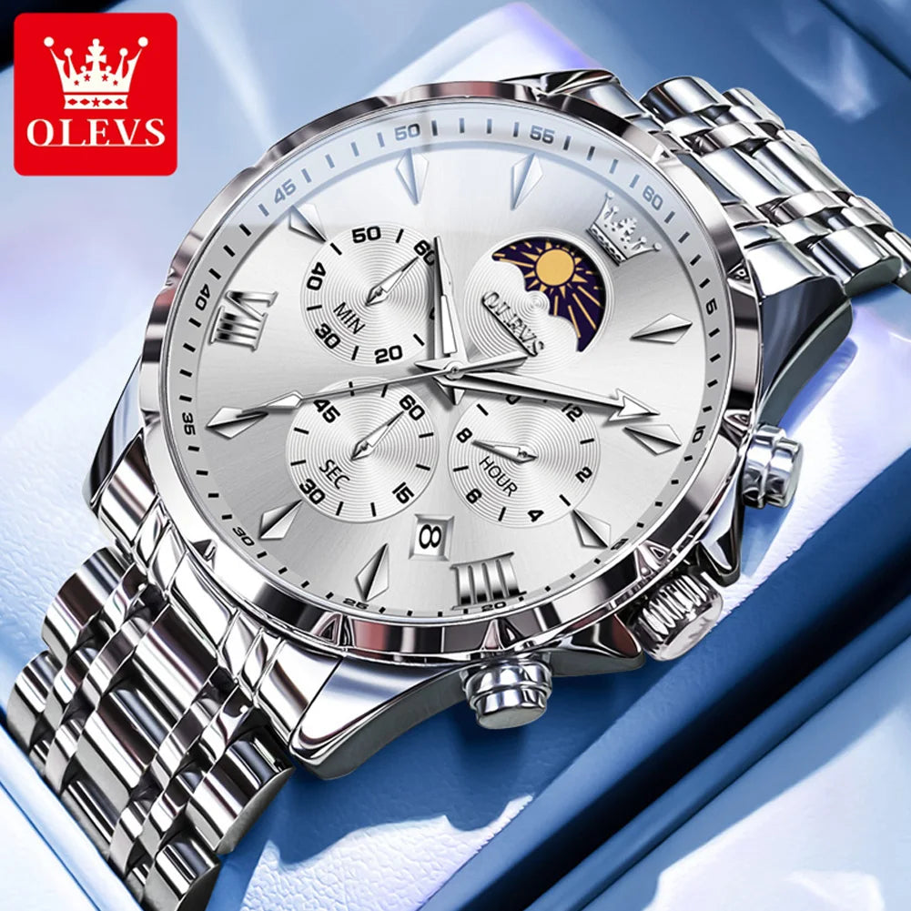3653 Mens Watch Original Quartz Watch Multifunctional Chronograph Watch for Men Waterproof Luminous Reloj Moon Phase Watch